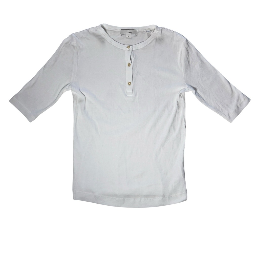 Vince Luxury Minimalist Henley Top Tee Women's Size Small White 100% Pima Cotton
